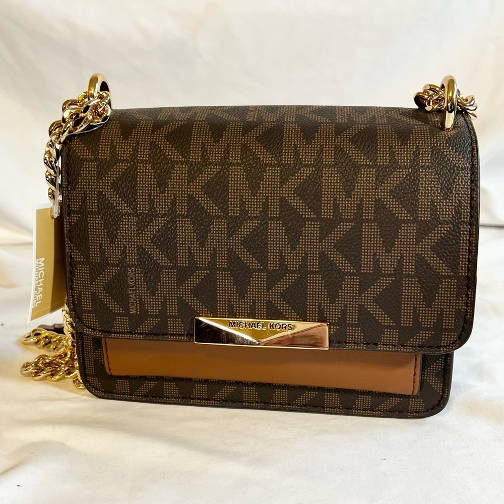 New Michael Kors Jade Extra-Small Logo and Leather Crossbody Bag - Brown